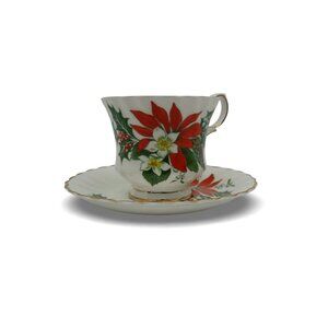 Queen Anne Noel Tea Cup Set Christmas Poinsettia England Vintage